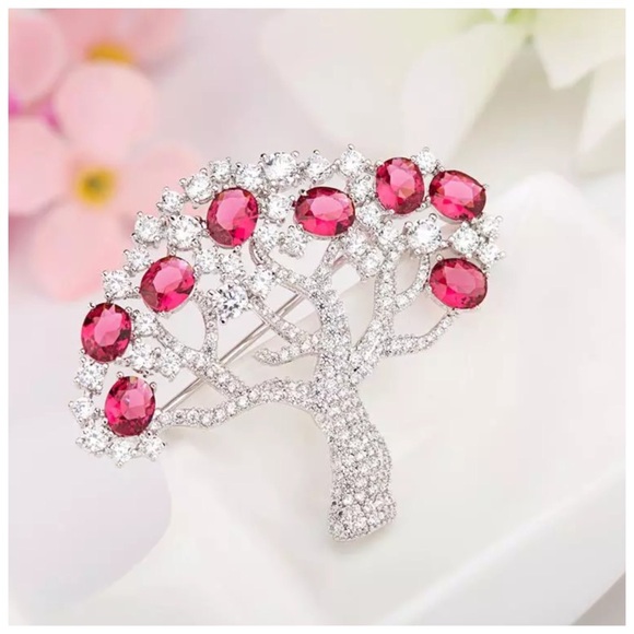 Swarovski Crystals The Tralia Blue & Red Tree Brooch - Picture 3 of 7